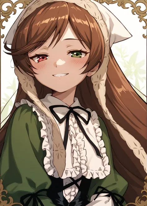 score 9, score 8 up, score 7 up,
detailed background, shiny skin,
<lora:suiseiseki.pony:1>,
suiseiseki, fanpic,
half-closed eyes, light blush, smile,