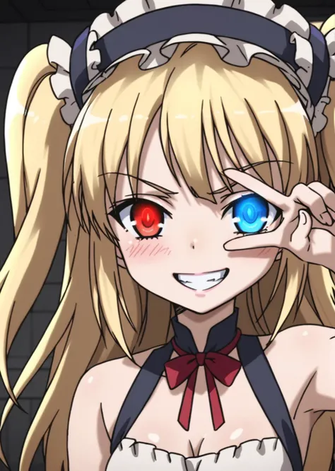 score 9, score 8 up, score 7 up, rating questionable,
detailed background,
<lora:kobato.pony:1>,
kobato, odd, headwear,
medium breasts, shiny skin,
blush, looking at viewer, v, hand on eye,
grin, glowing eye,