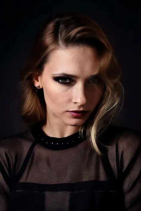 <lora:KellyCollins_SD15_v1.1:1>
a (((Realistic))) Full Portrait Photo of a realistic woman in a dark theme, simple background, vogue, focus, confident, staring, poised, focused, looking to the side, detailed eyes, detailed face, detailed pupils, detailed iris, detailed cheekbones, detailed lips,