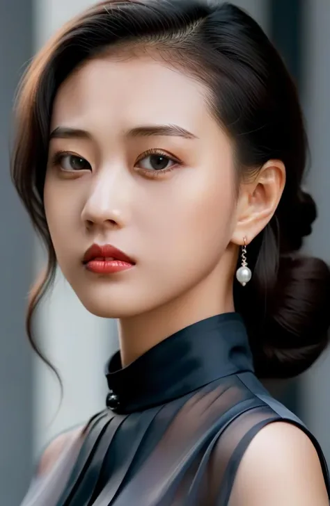 (masterpiece,best quality,ultra high res:1.2),(photo-realistic:1.3),exquisite face,skin texture,looking at viewer,
side_light,character portrait,25yo,
1girl,<lora:zhouhaimei_XL_0_:1.2>,zhouhaimei,
(Silk_blouse:1.5),(Pleated_midi_skirt:1.4),(Pearl_earrings:1.3),