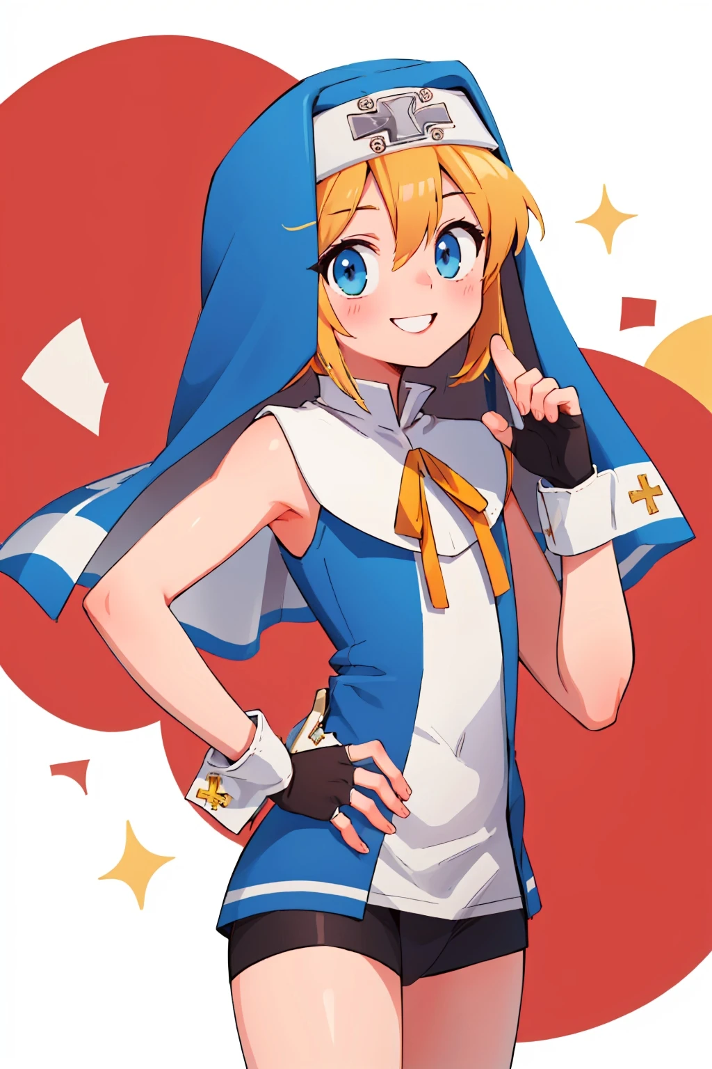 (masterpiece, best quality:1.2), cowboy shot, solo, male focus, 1boy, ggbridget, smile, looking at viewer, yo-yo, hand on hip, habit, nun, fingerless gloves <lora:guiltygear_bridget-10:1>