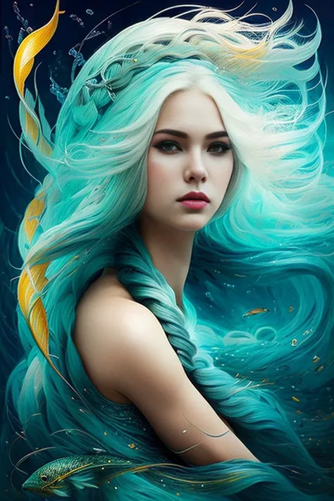 girl (with a fish tail: 1.3), deep underwater, full length <lora:mermaidsMJStyle_v10:1>