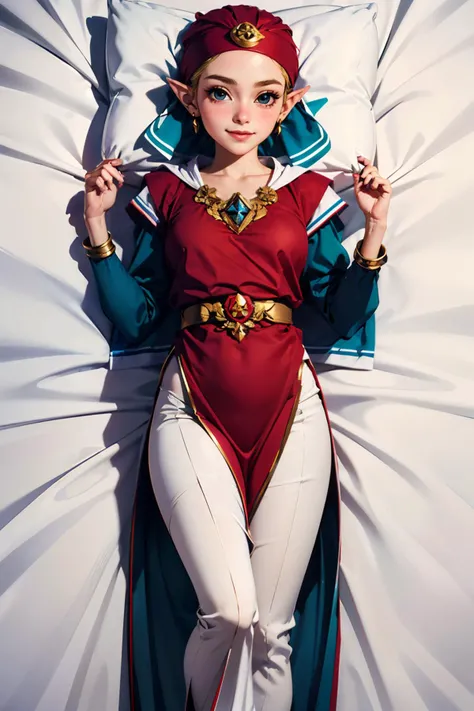 princess zelda, young zelda, oot, looking at viewer, seductive smile, blush, lying, on back, dakimakura, from_above,
soft blanket background, extreme detail, hdr, masterpiece, beautiful quality, <lora:young_zelda_v1:.8>