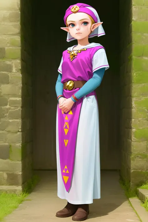 masterpiece, best_quality, 1girl, solo, princess zelda, nintendo, the legend of zelda, oot, young zelda, outdoors, looking at viewer, full body,
