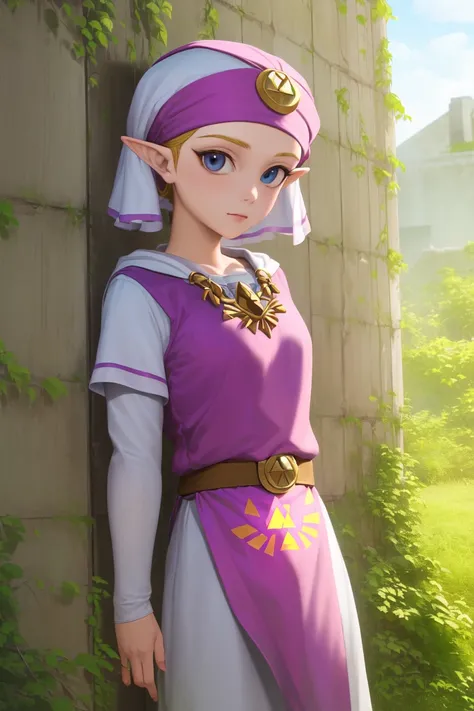 masterpiece, best_quality, 1girl, solo, princess zelda, nintendo, the legend of zelda, oot, young zelda, outdoors, looking at viewer,