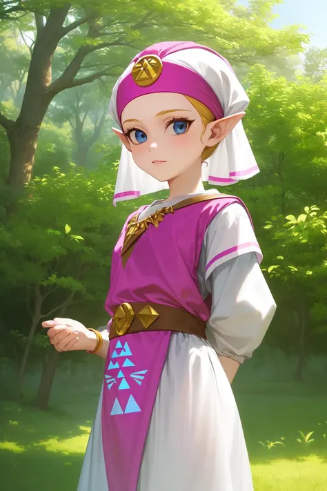 masterpiece, best_quality, 1girl, solo, princess zelda, nintendo, the legend of zelda, oot, young zelda, outdoors, looking at viewer,