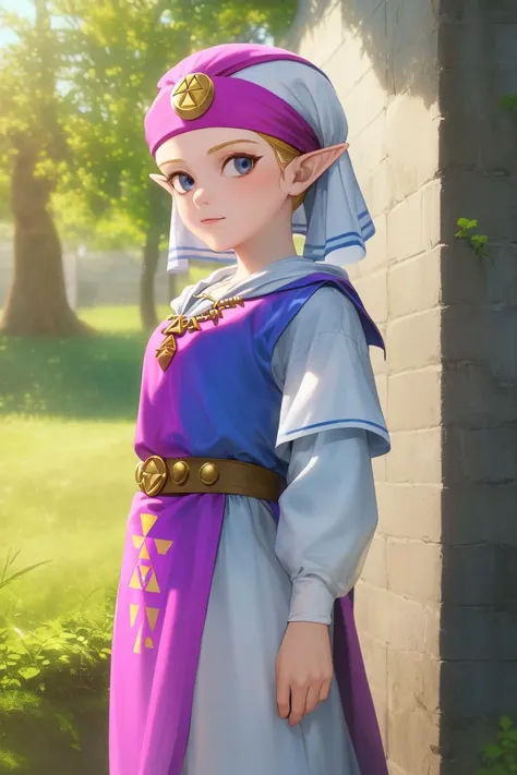 masterpiece, best_quality, 1girl, solo, princess zelda, nintendo, the legend of zelda, oot, young zelda, outdoors, looking at viewer,