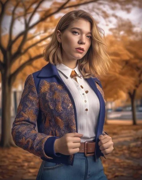 LeaSeydoux, Ultra sharp,4k,detailed,hdr, photograph, elegant, Energetic, Inspirational midweight Girl, wearing autumn outfit, JoJo pose, Sketch, Decopunk, film grain, Canon 5d mark 4, 35mm, <lora:LeaSeydouxSDXL:1>