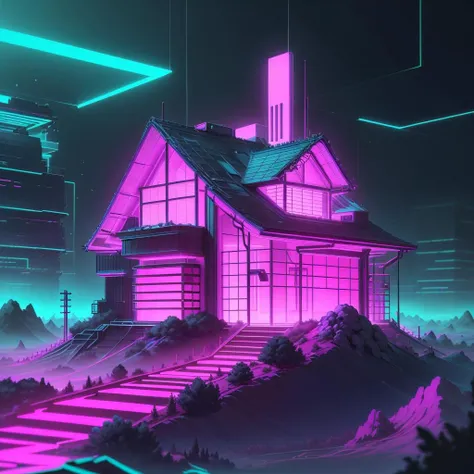 <lora:RetrowaveTech-20:0.8>,retrowavetech ,scifi, virtual, vaporwave , wireframe ,
house on a hill
