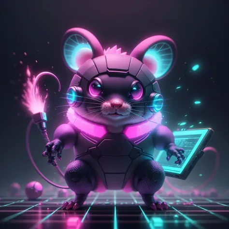 <lora:RetrowaveTech-20:0.8>,retrowavetech ,scifi, virtual, vaporwave,wirefrme ,
cyber hamster , pokemon \(creature\), cute , glowing eyes