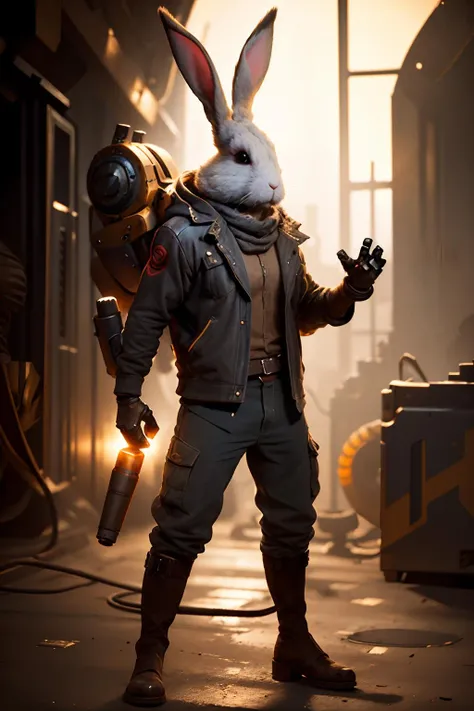 face lighting,bright backlight,super high resolution,best quality,Photos,4k,(Realistic:1.2),tu,rabbit,(mechanical arm:1.4),
rabbit ears,boots,solo,<lora:tu_20230808151842:0.9>,whole body,jacket,stand,