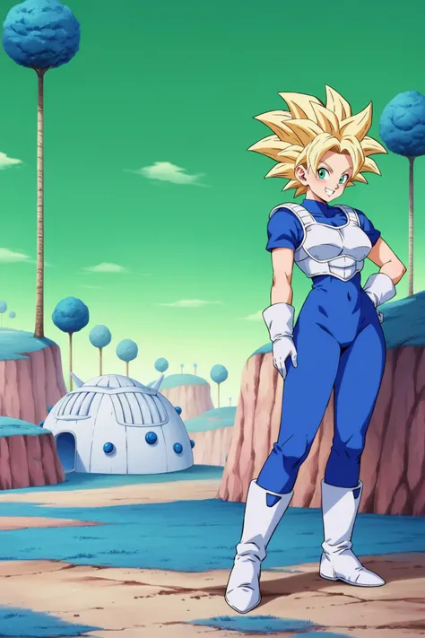 score_9, score_8_up, score_7_up, score_6_up BREAK namek,building,house,outdoors, blue grass, tree,green sky,1girl,full body, looking at viewer, teal eyes, blonde hair,smile,saiyan armor, blue bodysuit, white gloves, white boots,standing  <lora:Namek:1>