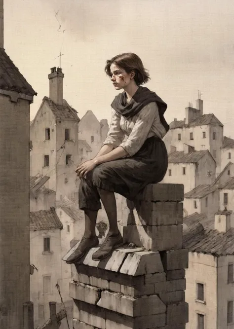 diterlizziartai  watseixl
1girl sitting on a rooftop
ruins
 the post-war scene embodies both the scars of conflict and the human spirit's enduring capacity for recovery and renewal.
shadows,   , gradient , dramatic lighting
[(details:1.2): [ (many small details:1.3) : [ (many ultrasmall details: 1.2):(very detailed ultrasmall edges and microrelief:1.5):0.7 ]: 0.4 ] :0.2]
   <lora:DiTerlizziArtAIcc:0.8> <lora:watseixlv3:0.6>