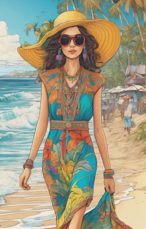 colorful and vibrant, whimsical pencil illustration, (diterlizziartai style), a supermodel walking in a tropical beach, detailed <lora:DiTerlizziArtAIccp:0.6>, highly detailed, high quality, intricate, 4k, uhd