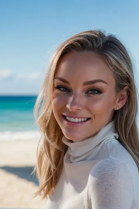 photo of S190_StaciCarr,a gorgeous woman,in (Ibiza:1.1),wearing a (turtleneck:1.1) and a (skirt:1.1),(smiling:1.1),(8k, RAW photo, best quality, depth of field, ultra high res:1.2),(absurdres, intricate, photorealistic, masterpiece, ultra-detailed:1.3),