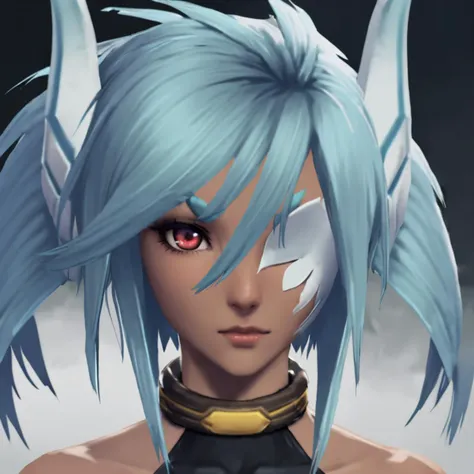 semi-realistic, 1girl, portrait <lora:CelsiusXL:1> Celsius, ice hair, ice horns, red eyes, eyepatch,