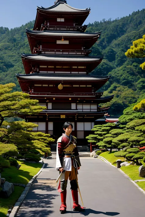 male in a highly defined fantasy Japanese Samurai Castle Towns