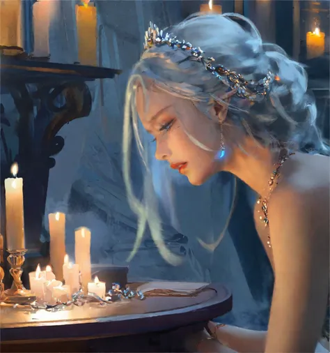 {
"Prompt": "wgz style,portrait of a beautiful women highly detailed,A girl is lying on the table, with candles lit on the table. The girl has white hair with a light blue tint, and she wears jewelry on her head and neck",
"Negative Prompt": "",
"Fooocus V2 Expansion": "",
"Styles": "['Fooocus Masterpiece']",
"Performance": "Speed",
"Resolution": "(960, 1024)",
"Sharpness": 2,
"Guidance Scale": 4,
"ADM Guidance": "(1.5, 0.8, 0.3)",
"Base Model": "wlopSTYLEXL_v2.safetensors",
"Refiner Model": "None",
"Refiner Switch": 0.8298,
"Sampler": "dpmpp_2m_sde_gpu",
"Scheduler": "karras",
"Seed": 8884526215790605276,
"LoRA 1": "sd_xl_offset_example-lora_1.0.safetensors : 0.1",
"Version": "v2.1.865"
}