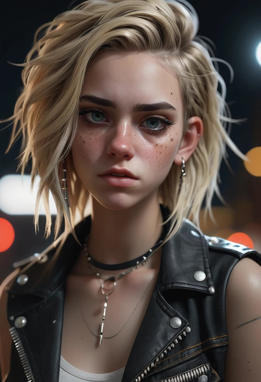 realistic, (full body:1.33), portrait of an American female in her late s, (rebel, punk, piercings:1.3), (freckles:0.55), night, drunk, sad, long blonde lob hairstyle, smudged makeup, ultra detailed, Masterpiece, realistic detailed skin texture, clarity, Cinematic, Film Grain, elegant, hyper realistic, super detailed,<lora:add-detail-xl:1>