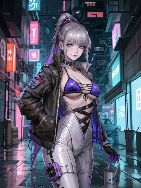 u;gPu;(,(masterpiece),(best quality),highres,incredibly absurdres,absurdres,very_high resolution,original,intricate details,hyper detail,ultra-detailed,exquisite detailed, extremely delicate,intricate delicate,hyper delicate,beautiful,UHD wallpaper,colorful,HDR,(illustration),sharpened,sharpen,chromatic aberration,8k unity render,photorealistic,realistic,dramatic,dark,digital painting, octane render, artstation, concept art,cyberpunk, global illumination,studio light,volumetric light,sketch, lineart,by krenz cushart,by Paul Hedley,
Nri\Y4,(1girl),(solo),baiyi,
(perfect detailed beautiful girl),teengirl,korea,korean_idol_style,model,sexy,sexually suggestive,seductive,dynamic angle,(cowboy shot:1.5),bust,portrait,(pov),from below,face_focus,looking at viewer,standing,hand in pocket,(hands in pocket),hand on hilt, dynamic pose,
(perfect detailed beautiful hair),shiny hair,glossy hair,bangs,white hair,grey hair,colorful highlights,ponytail
(perfect detailed beautiful eyes),bright_pupils,sharp_eyelid+eyeliner+eyelashes+dark_red_eyeshadow,
(perfect detailed beautiful face),(lipgloss+[red_lips:0.8]),high_nose,smile,parted lips,
(perfect soft tender delicate white skin), glossy skin,skinny,pale skin,(shiny skin),
(perfect body shape),narrow waist,wide hips,perky_breasts,cleavage,
(perfect detailed beautiful clothes),jacket,open jacket,purple bikini,bikini top only, open_clothes,gloves,fingerless gloves, high heels,sheath, sheathed,white pants, choker,thighhighs,long sleeves,katana,
ryeHQI_qW:fofo,(detailed beautiful scene),scenery,landscape,(emphasis_outlines),depth of field,dramatic visual effect,tyndall effect,visual impact,(cyberpunk),street,Cyberpunk 2077,moon,starry sky,alley,trash can,trash,cans,in_dark_alley,narrow_alley,dark,crowd,(night),outdoors,neon_lights,graffiti,east_asian_architecture,holographic_advertisement,future buildings,cyberpunk city,(rain),rainy,skyscraper,reflective floor, reflective water,