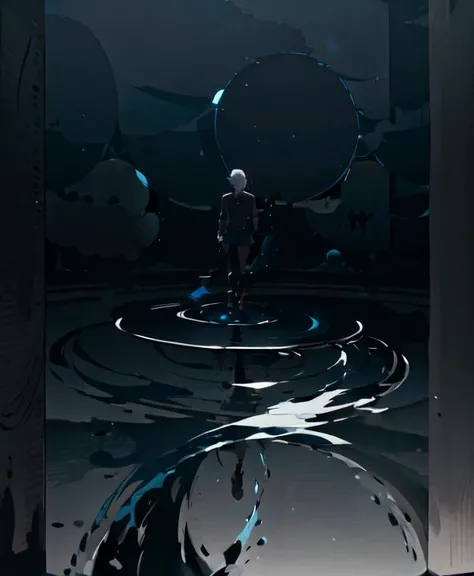 1boy, solo, focus, 
<lora:DarkLinkLORATheLegendOfZelda_v4>,  DarkLinkV4, <lora:GesugaoFaceV1>, Gesugao face, madman, ((walking over water)), night, mist, dark, river