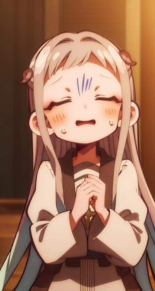((Masterpiece)), ((ultra quality)), (priest robes), solo, fullbody, church, chalace, (funny expression), blue lines on face