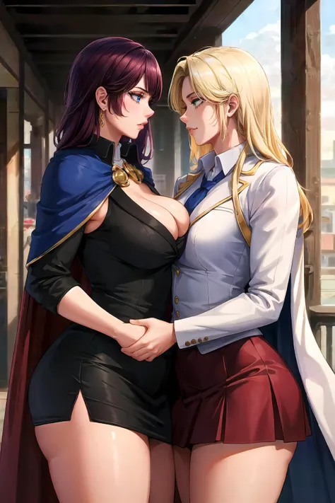 (masterpiece, best quality, high quality, highres:1.4), detailed, extremely detailed, ambient soft lighting, 4K, (2girls, yuri:1.3), The Island of Dreams: A place where all your deepest desires come true, (steampunk), (outdoor), () ADDCOMM
1girl, (mature female, milf:1.2), short hair, Curtain bangs, Platinum blonde hair, medium breasts, voluptuous, (Sleeveless Blazer, Dress pants, jewelry, ), Profile pose ADDCOL
1girl, (mature female, milf:1.2), long hair, Half-up, half-down hairstyle, Plum hair, medium breasts, voluptuous, (Cape Blazer, A-line skirt, jewelry, ), Contrapposto pose BREAK<lora:milfWeightEdit_v1:0.5> <lora:jujunaughtStyleLora_v10:0.3> <lora:envybetterhandsLocon_beta2:1>
