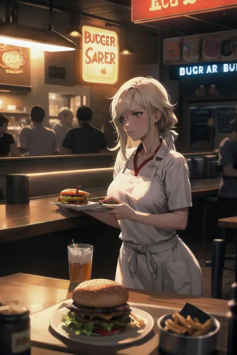 night shift at the burger bar. candid hdr smartphone photograph.