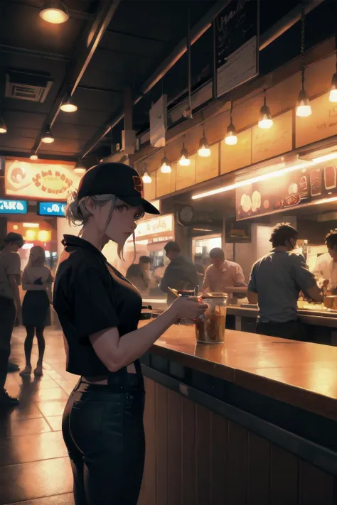 night shift at the burger bar. candid hdr smartphone photograph.