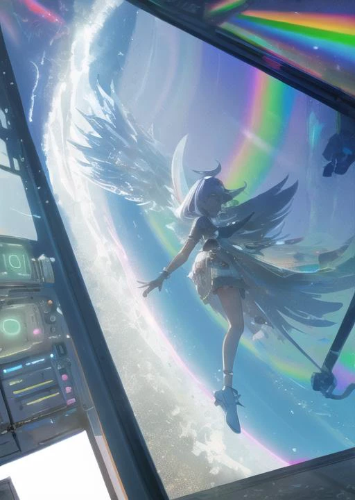 303,Kodak,Mechanical,(Girl:1.3),((Mechanical Wings)),(Rainbow:0.5),Diamond,((Triangle)),[[Round]],High Quality,Neon,More Details,Epic Light and Shadow,(holo glass glitch),<lora:303 acid mix:0.4>,