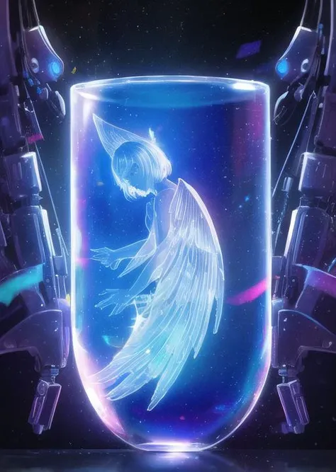 303,Kodak,Mechanical,(Girl:1.3),((Mechanical Wings)),(Rainbow:0.5),Diamond,Triangle,Round,High Quality,Neon,More Details,Epic Light and Shadow,(holo glass glitch),<lora:303 acid mix:0.4>,