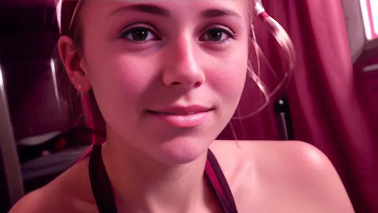 dslr photo of sweaty disheveled  Claudia, rld, beautiful 24 yearsold feminine woman, heterochromia, toned body, sunburnt with tanlines, d cup, braided shoulderlength hair, 
highres, kneeling,
sheer gown