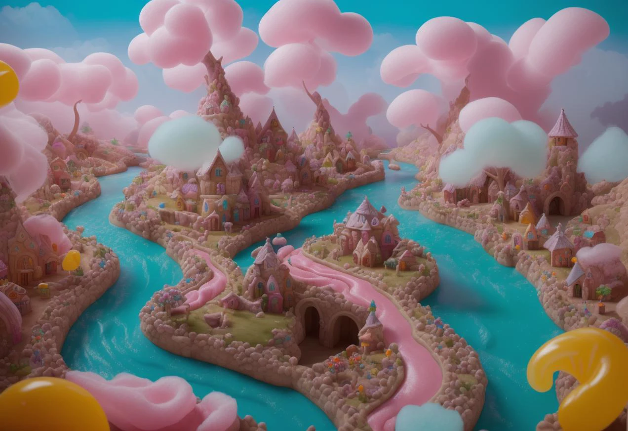 (masterpiece:1.2, best quality:1.2), highly and intricate detailed, 8k, HDR, DLSS, raytracing, clean picture, smooth picture, absurdres, high details, detailed and intricate, intricate details, high intricate details, absurd amount of details, illustration:1.3, vivid colors, multicolored theme, fantastical Realm made entirely out of candy, ((hyper-detailed scenery)), candyland, full background <lora:Candyland:1>, ((a land of horror and death)), gloomy and deadly atmosphere,
((ruined villages and castles, apocalyptic disaster, kingdoms, castles, numerous villages, rock candy mountains, dired up rivers of, clouds made out of cotton candy)), ((Food focus, rotten food)),