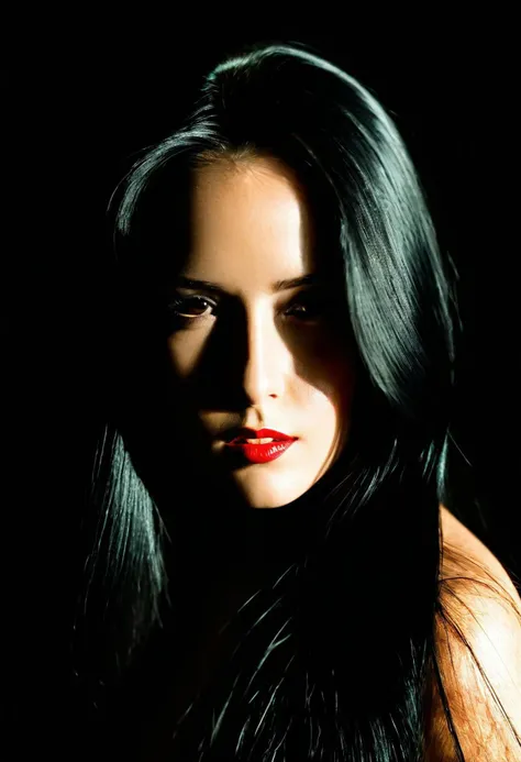 award-winning-photo, masterpiece, 18 year old female, long black hair, sensual, mood lighting, exciting shadows, depth of field, perfect composition