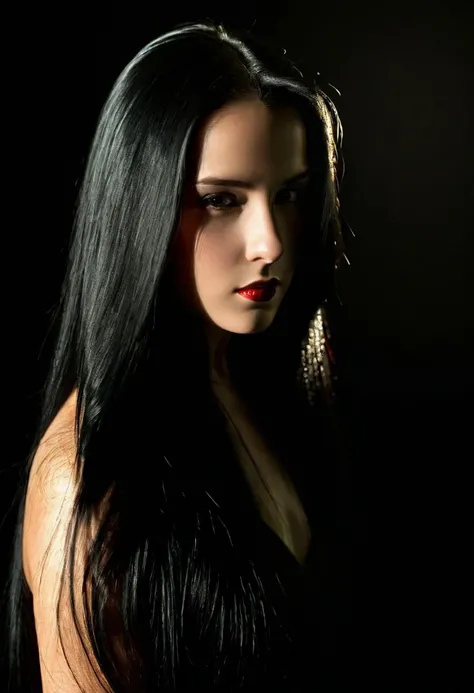 award-winning-photo, masterpiece, 18 year old female, long black hair, sensual, mood lighting, exciting shadows, depth of field, perfect composition. studio lighting