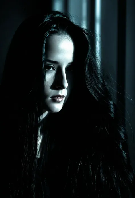 award-winning-photo, masterpiece, 18 year old female, long black hair, sensual, mood lighting, exciting shadows, depth of field, perfect composition