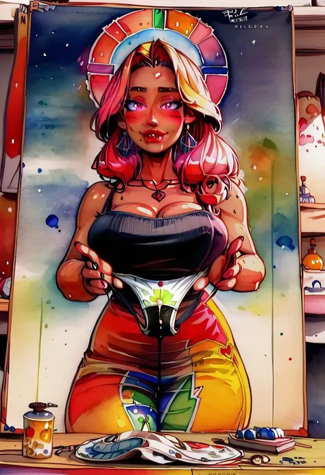 (((1girl, presenting panties, cum on panties, black panties, seductive smile,sp, underwear, panties, holding clothes, holding panties, panties removed, holding underwear, white panties, pussy juice stain, easynegative, ng_deepnegative_v1_75t, watercolor \(medium\), traditional media,, raichiyo33, verybadimagenegative_v1.3, busty breasts))),UHD, (HDR), 64k, Cinematic lighting,cores ricas textura realista hiper realista, (((master part))),(beautiful ripe years), (ecstasy face), (droopy eyes), (blush), ((precisely designed, Luxurious and colorful shorts for adults, panties High-definition images, Draw lingerie with super precision)), ((show off panties)), ((sweaty)), ((she has pubic hair, Pubic hair visible),, (spread your legs, raise your knees) open your mouth, (swollen areola), pantyhose, earrings, simple necklace, straddle, masturbation, (Strange pose), ((Orgasm moment)), (angle from below), blush, glowing aura, natural light, masterpiece, glossy skin, juicy lips , ,sexy, hot, , evil,juicy lips, bimbo, hour glass, wide eyes, massive boobs, dark lighting, long hair, bimbo, cute, sensual smile, horny, blushing, high resolution, masterpiece, best quality, intricate details, highly detailed, sharp focus, detailed skin, realistic skin texture, texture, detailed eyes, professional, 64k, shot on Canon, 85mm, shallow depth of field, kodak vision color, perfect fit body, extremely detailed, foto_\(ultra\), photorealistic, realistic, post-processing,maximum detail,roughness,real life