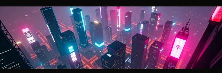 cinematic shot, masterpiece, , best quality, high quality, highres, from above, neon lights, cyberpunk ctiy, panorama,