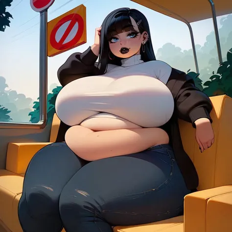 masterpiece, best quality, high res, slim woman, tall, (((gigantic breasts))), ((topheavy)), ((detailed face)), beautiful face, sultry expression, wheelchair, full body shot, vibrant colours