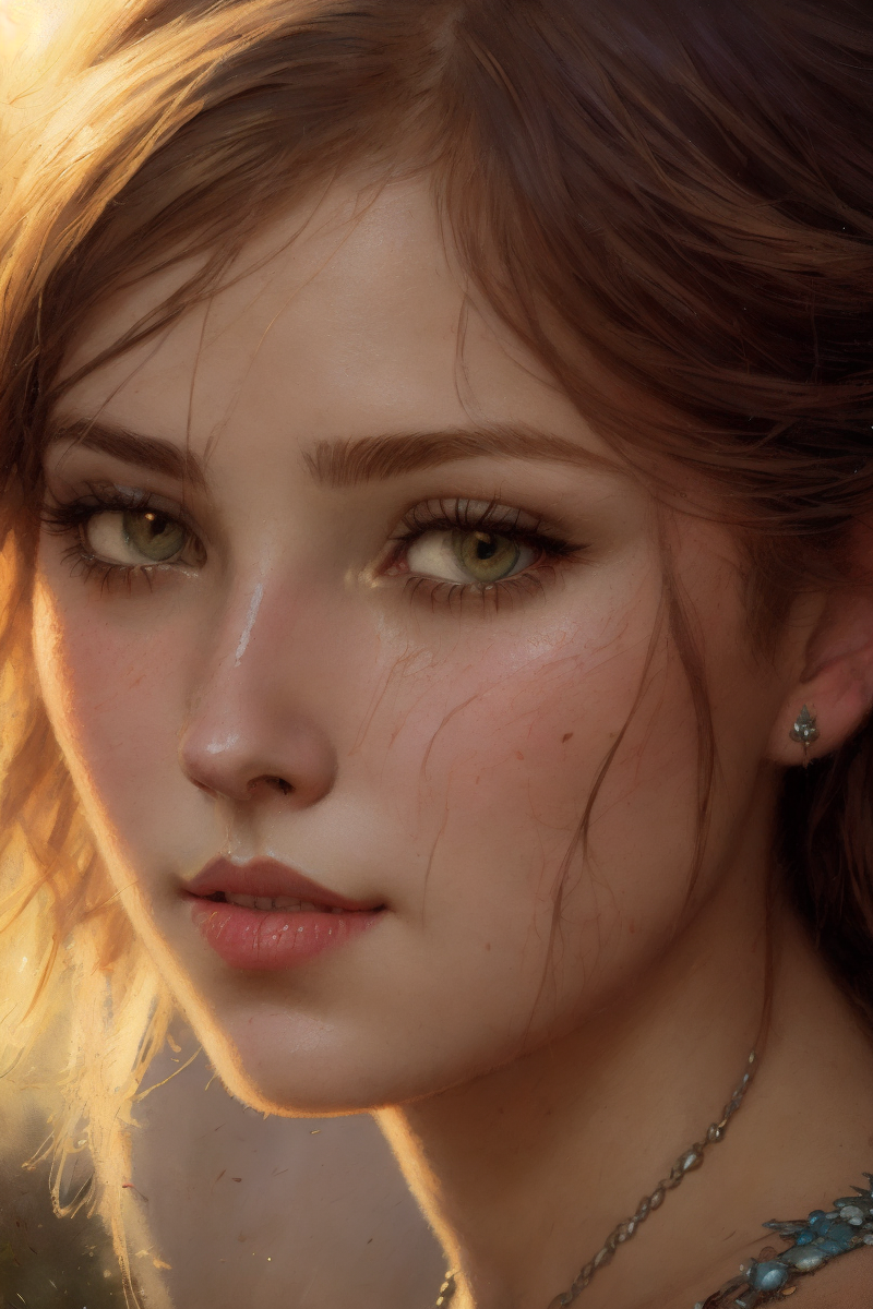 A close up of a woman with a necklace and earrings - SeaArt AI