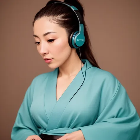 teal background,
award winning extremely high detail digital RAW color  photo, close up of a
a hyperdetailed portrait of a beautiful  japanese  geisha,  perfect body, ((wearing wireless headphones)),
HDR, 8k resolution,  smooth,  (defocus):1.7,  (warm soft ambient light):1.8, atmosphere, realistic,  (volumetric fog):1.6, depth of field,  side lighting,
photographed on a Kodak box camera