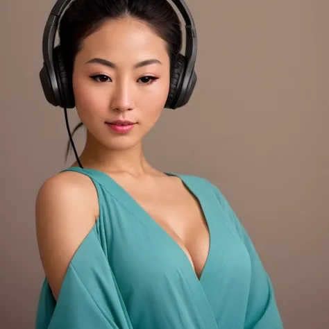 teal background,
award winning extremely high detail digital RAW color photo, close up of a
a hyperdetailed portrait of a beautiful japanese geisha, perfect body, ((wearing headphones)),
HDR, 8k resolution, smooth, (defocus):1.7, (warm soft ambient light):1.8, atmosphere, realistic, (volumetric fog):1.6, depth of field, side lighting,
photographed on a Kodak box camera
