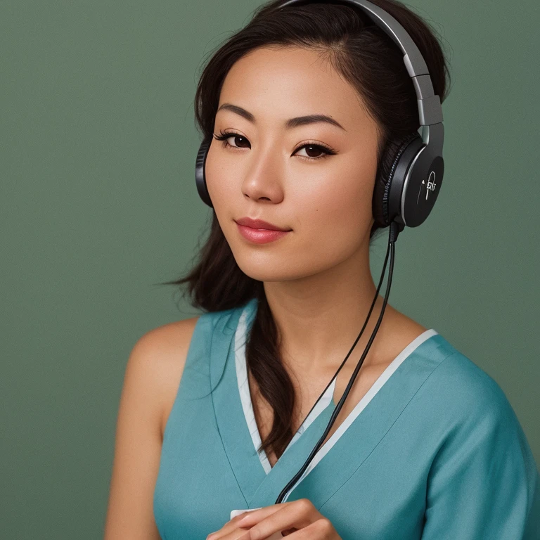teal background,
award winning extremely high detail digital RAW color photo, close up of a
a hyperdetailed portrait of a beautiful japanese geisha, perfect body, ((wearing headphones)),
HDR, 8k resolution, smooth, (defocus):1.7, (warm soft ambient light):1.8, atmosphere, realistic, (volumetric fog):1.6, depth of field, side lighting,
photographed on a Kodak box camera