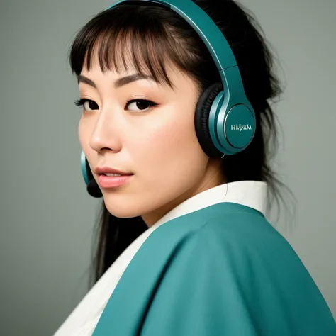 teal background,
award winning extremely high detail digital RAW color  photo, close up of a
a hyperdetailed portrait of a beautiful  japanese  geisha,  perfect body, ((wearing wireless headphones)),
HDR, 8k resolution,  smooth,  (defocus):1.7,  (warm soft ambient light):1.8, atmosphere, realistic,  (volumetric fog):1.6, depth of field,  side lighting,
photographed on a Kodak box camera