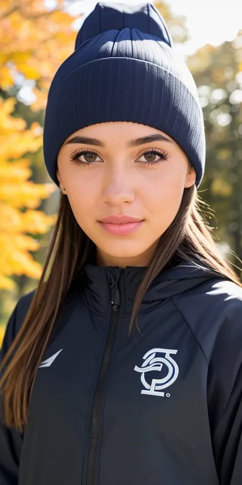 photo portrait of nasti, <lora:nasti_v1:1> wearing sportswear, outside on a sunny autumn day, looking at viewer, lense flare, (realistic eyes, symmetric face:0.8) (masterpiece:1.2) (photorealistic:1.2) (bokeh) (best quality) (detailed skin) (intricate) (8k) (HDR) (cinematic lighting) (sharp focus)