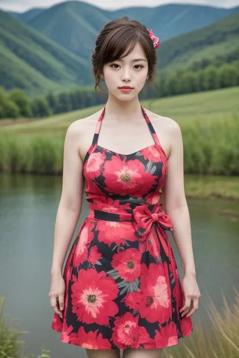 1woman, realistic, masterpiece, full body shot, scenic view
waist bow dress, elbow gloves, halter dress, floral print
<lora:Halter_Dress_By_Stable_Yogi:1>
