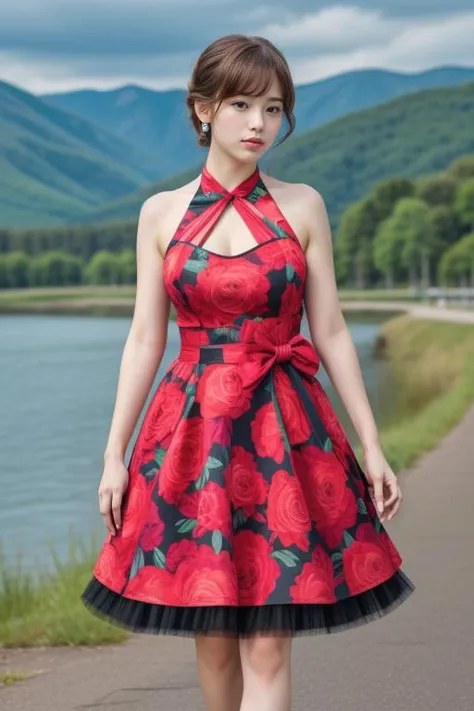 1woman, realistic, masterpiece, full body shot, scenic view
waist bow dress, elbow gloves, halter dress, floral print
<lora:Halter_Dress_By_Stable_Yogi:1>