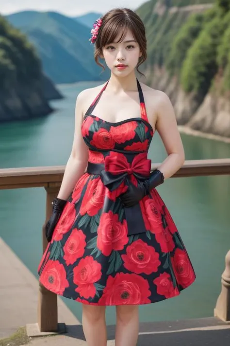 1woman, realistic, masterpiece, full body shot, scenic view
waist bow dress, elbow gloves, halter dress, floral print
<lora:Halter_Dress_By_Stable_Yogi:1>