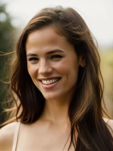 Realistic photo of a beautiful j3nn1f3rg-v1 woman, 1girl, solo, long hair, looking at viewer, smile, blonde hair, simple background, brown hair, white background, brown eyes, teeth, grin, lips, portrait, realistic, soft lighting, professional Photography, Photorealistic, detailed, RAW, analog, sharp focus, 8k, HD, DSLR, high quality, Fujifilm XT3, film grain, masterpiece<lora:j3nn1f3rg-v1:1.0>