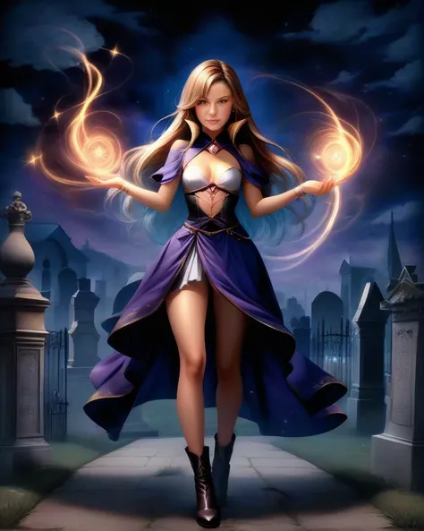 (full-body shot), head-to-toe
illustration of a young woman as a sorceress, long hair
wearing a sexy dress, cleavage
natural small breasts, c-cup breasts
standing in a cemetery, magic spell
looking at the viewer, making eye contact